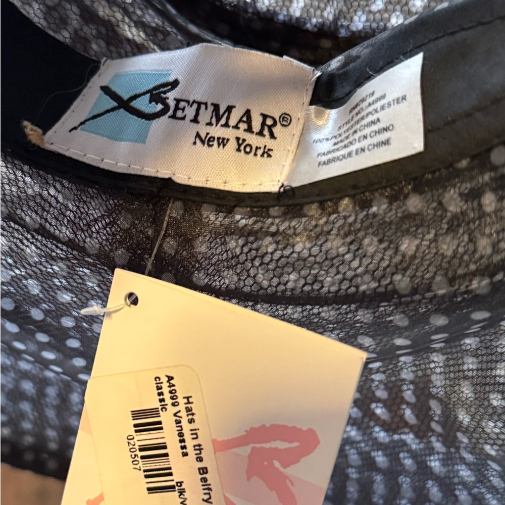 Betmar Black Sheer Polka Dot Hat with Bow - Picture 2 of 4